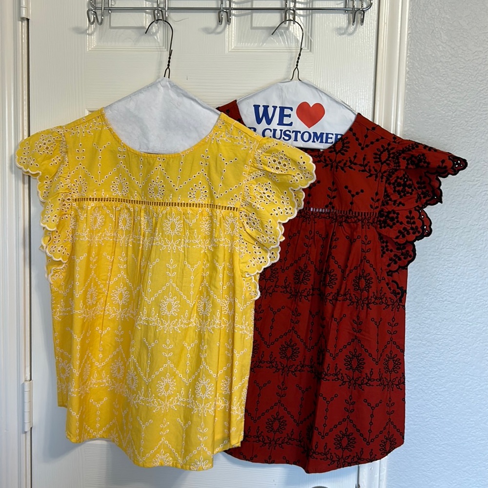 Crown & ivy tops eyelet cotton blouses bundle of 2 yellow, orange Size M